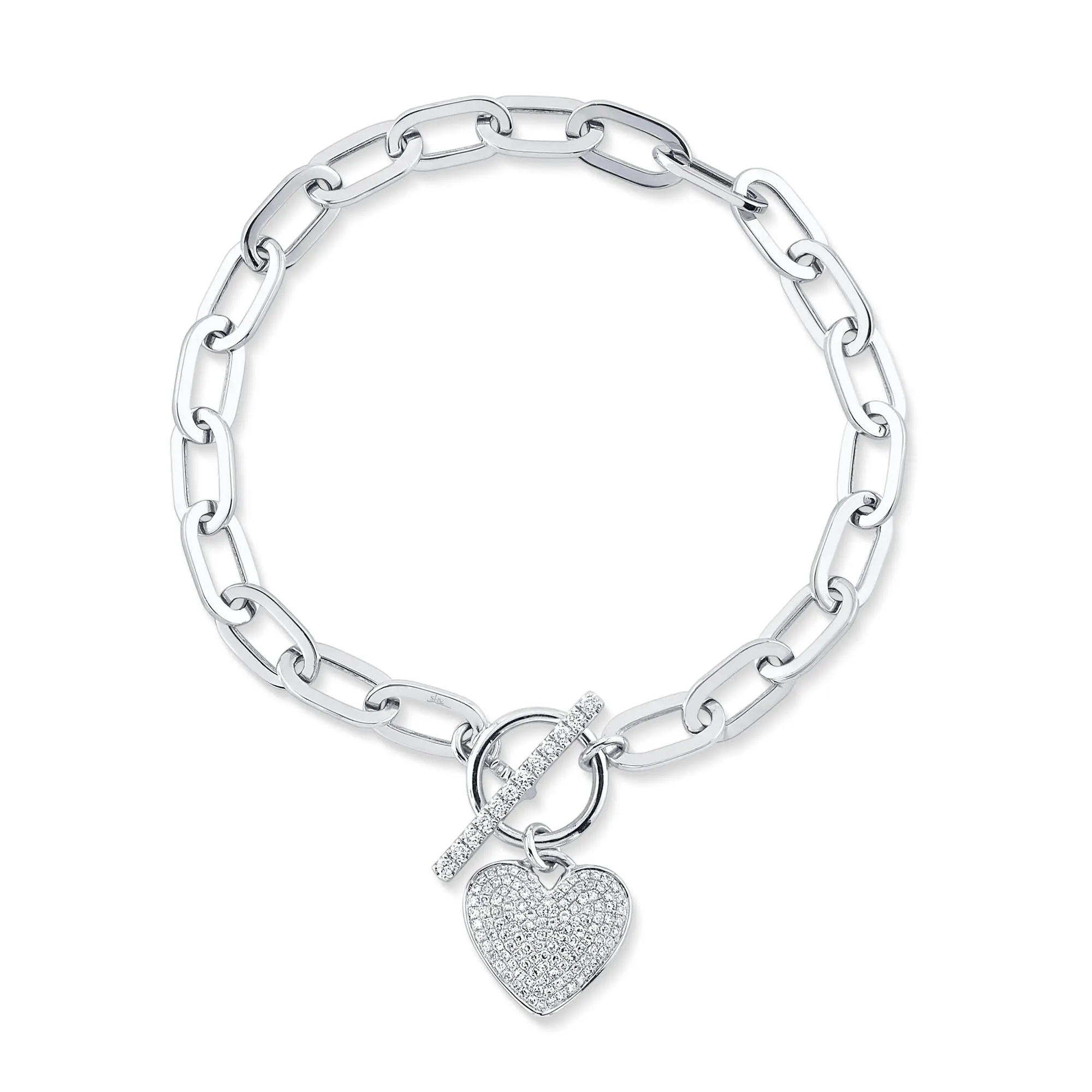 0.41CT DIAMOND PAPER CLIP LINK PAVE HEART BRACELET