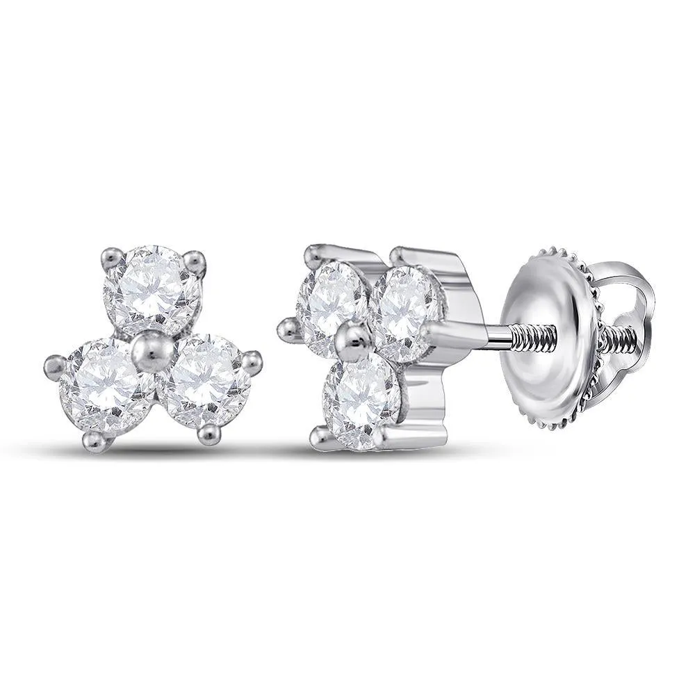 0.75 Cttw Round Diamond Flower Womens Stud Earrings 14k White Gold Screw Back