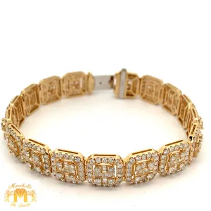 10.25ct diamonds 14k Yellow Gold Square Shaped Bracelet with Baguette and Round Diamonds