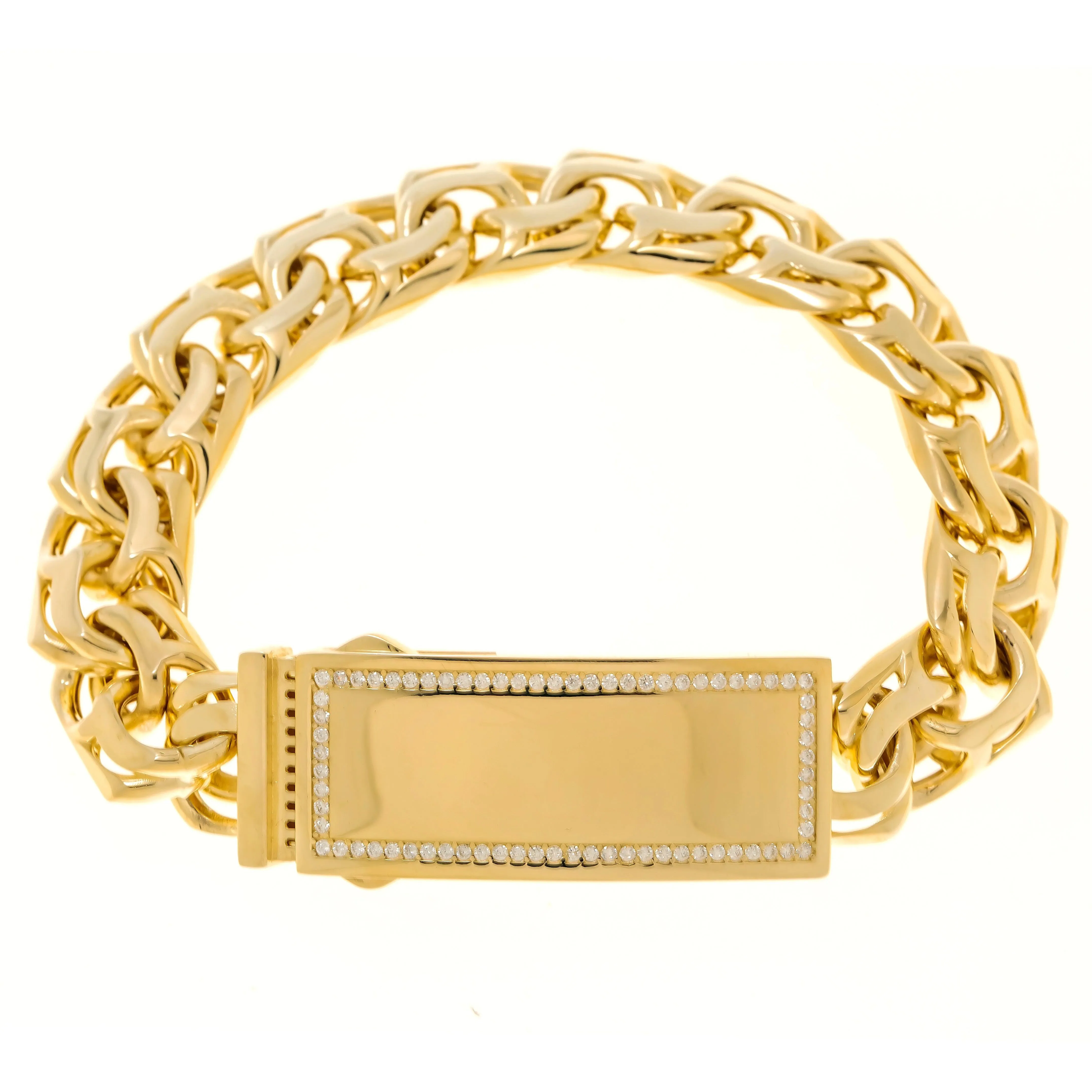 10K GOLD CHINO LINK CHAIN ID BRACELET 37.7G WITH DIAMONDS