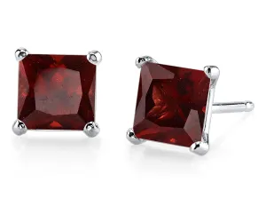 10k White Gold Plated 2 Carat Princess Cut Created Garnet Sapphire Stud Earrings