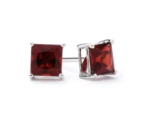 10k White Gold Plated 3 Carat Square Created Garnet Sapphire Stud Earrings