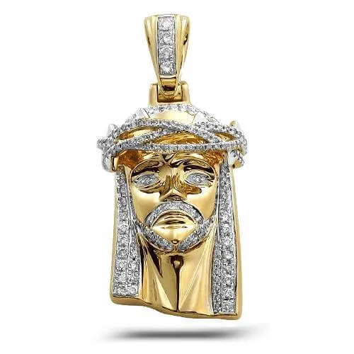 10KY 0.85CTW DIAMOND JESUS PENDANT WITH SOLID BACK