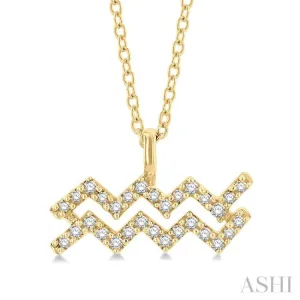 1/10 Ctw Aquarius Round Cut Diamond Zodiac Pendant With Chain in 14K Yellow Gold