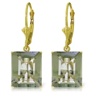 13 Carat 14K Solid Yellow Gold Leverback Earrings Green Amethyst