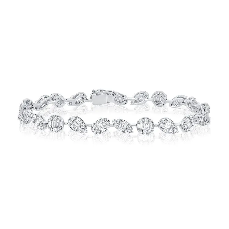 14k 1.81Ct Baguette 83 diamonds, 1.83Ct Round 156 Diamond Bracelet, Available in White, Rose and Yellow Gold