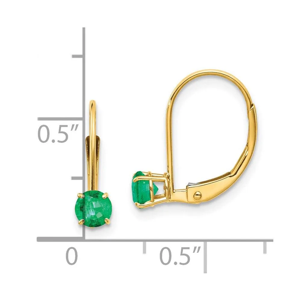 14k 4mm Round May/Emerald Leverback Earrings