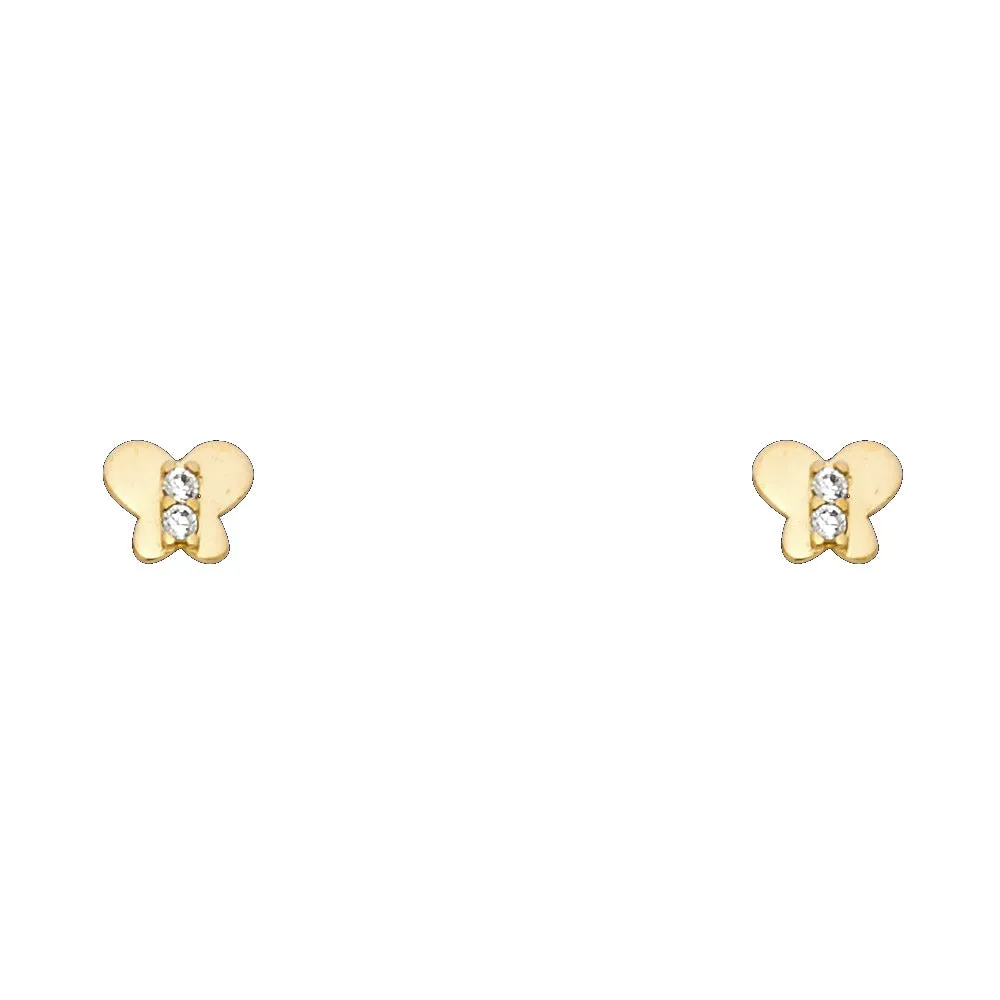 14K Gold CZ ButterFly Stud Earrings