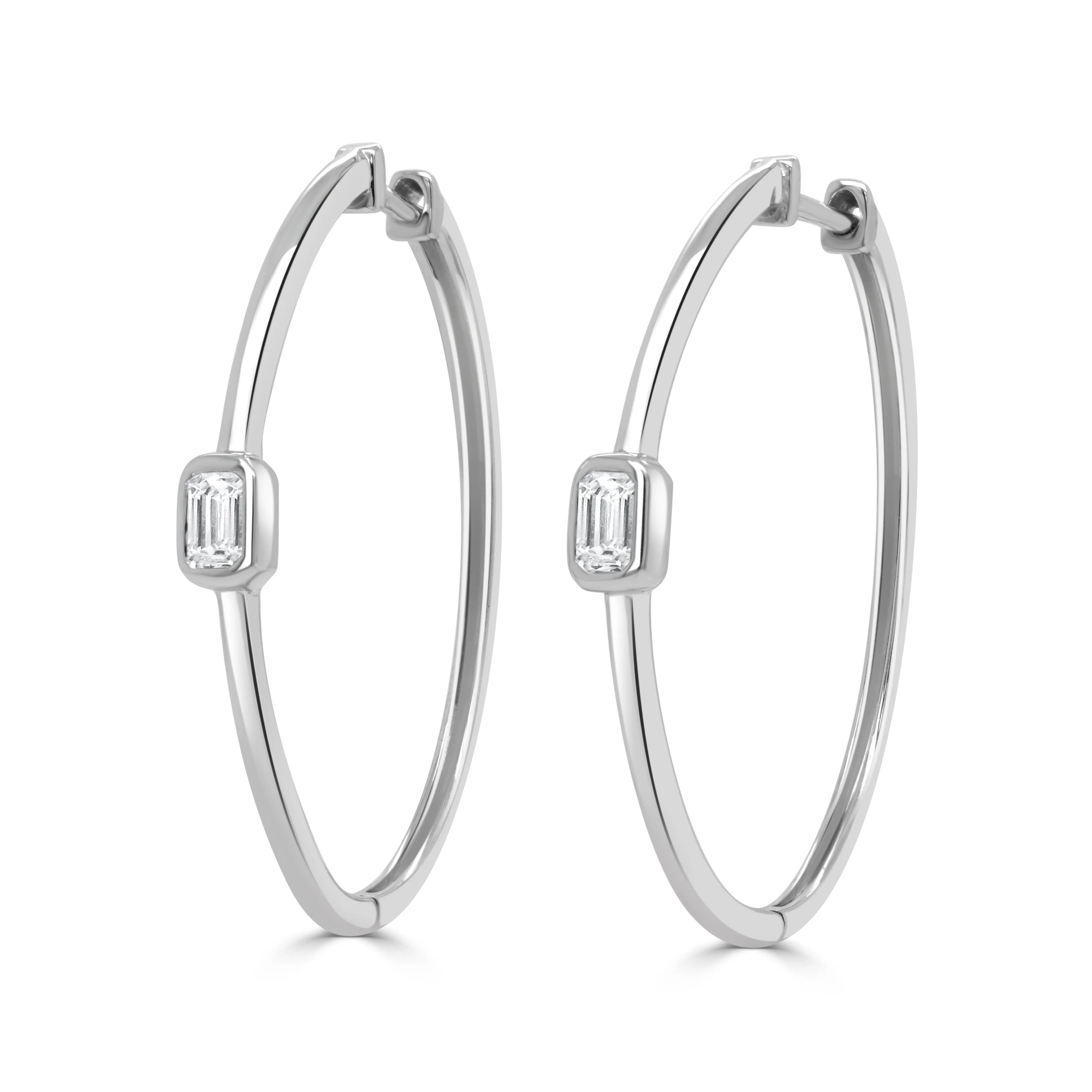 14K Gold Emerald Cut Hoop Earrings - 0.59ct