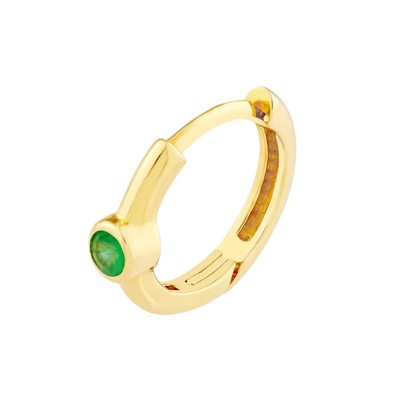 14K Gold Emerald Huggie Earrings