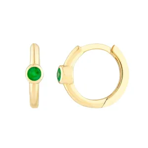 14K Gold Emerald Huggie Earrings