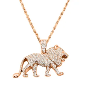 14K Rose Gold & Diamond Lion Pendant 3.50ctw