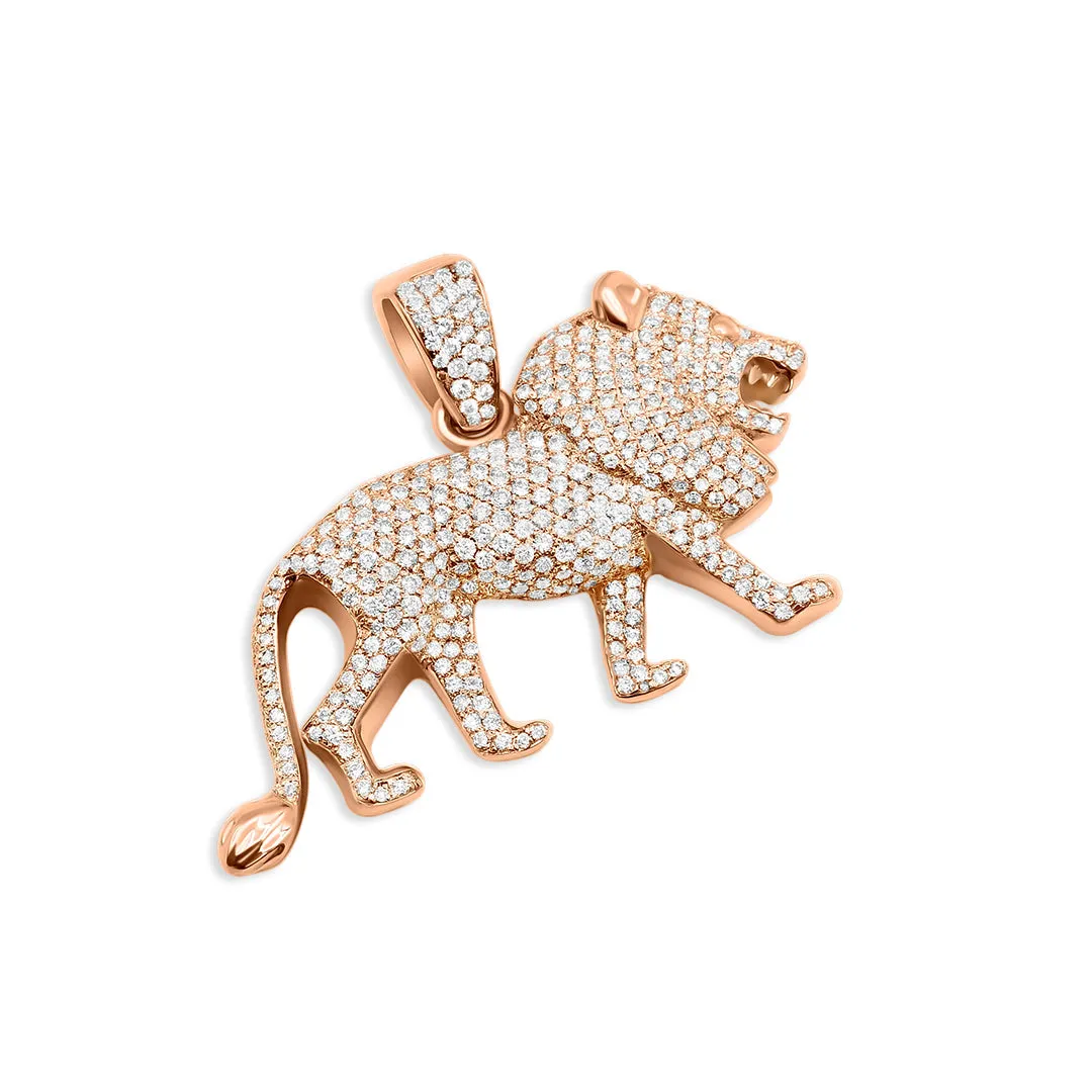 14K Rose Gold & Diamond Lion Pendant 3.50ctw