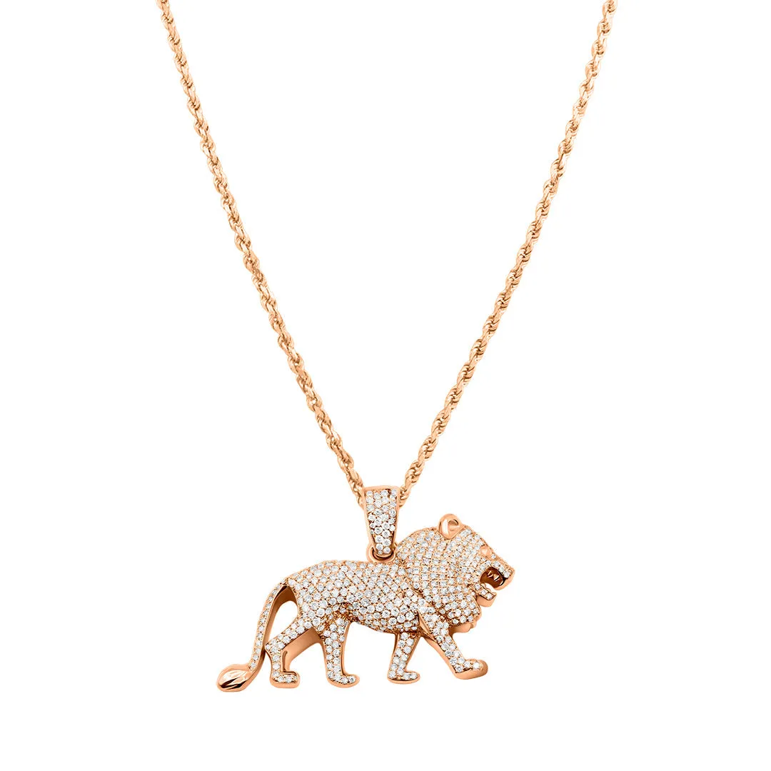 14K Rose Gold & Diamond Lion Pendant 3.50ctw