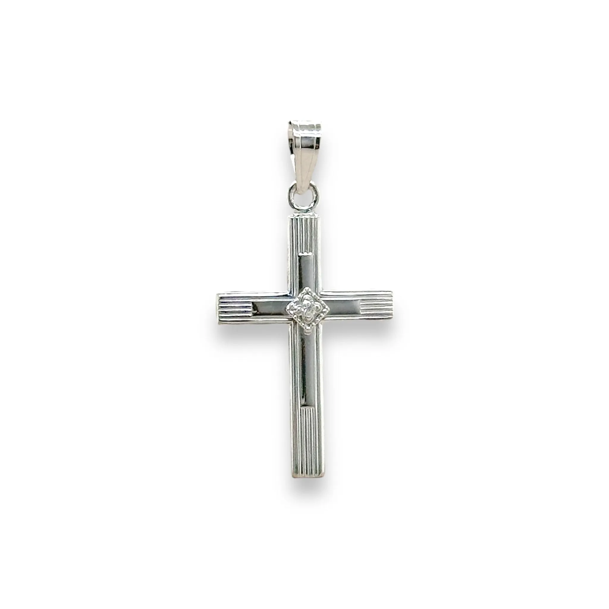 14K W Gold Cross with 1 Diamond