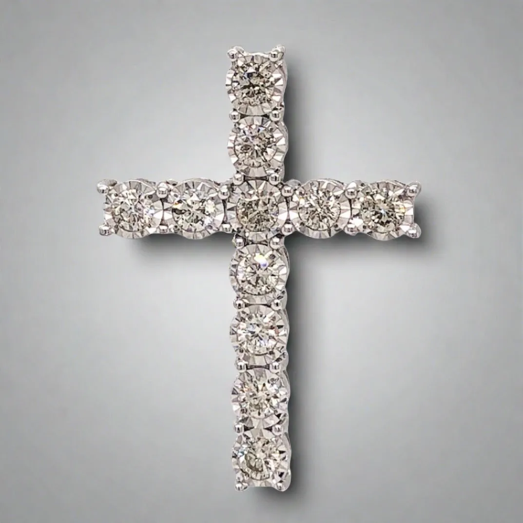 14K W Gold J-K/SI1 0.50cttw Diamond Cross 24x18mm