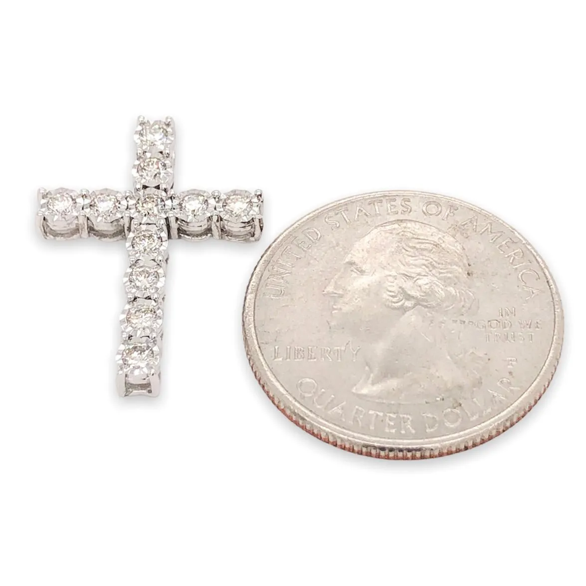 14K W Gold J-K/SI1 0.50cttw Diamond Cross 24x18mm