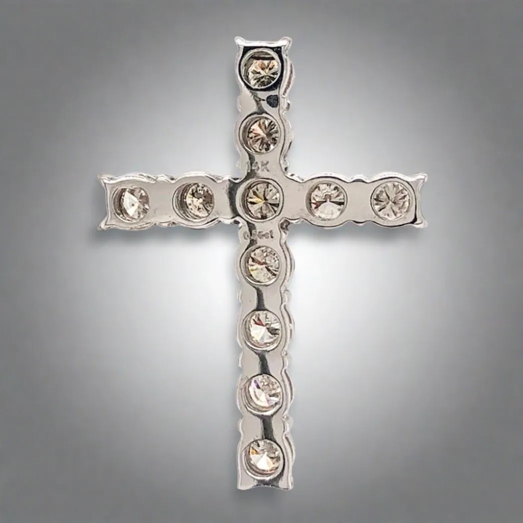 14K W Gold J-K/SI1 0.50cttw Diamond Cross 24x18mm