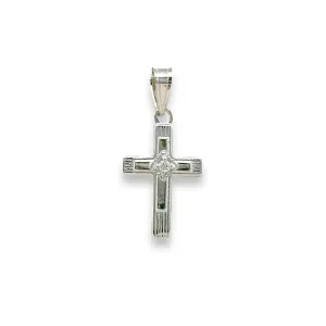 14K W Gold Small Cross with 1 Diamond 15mm