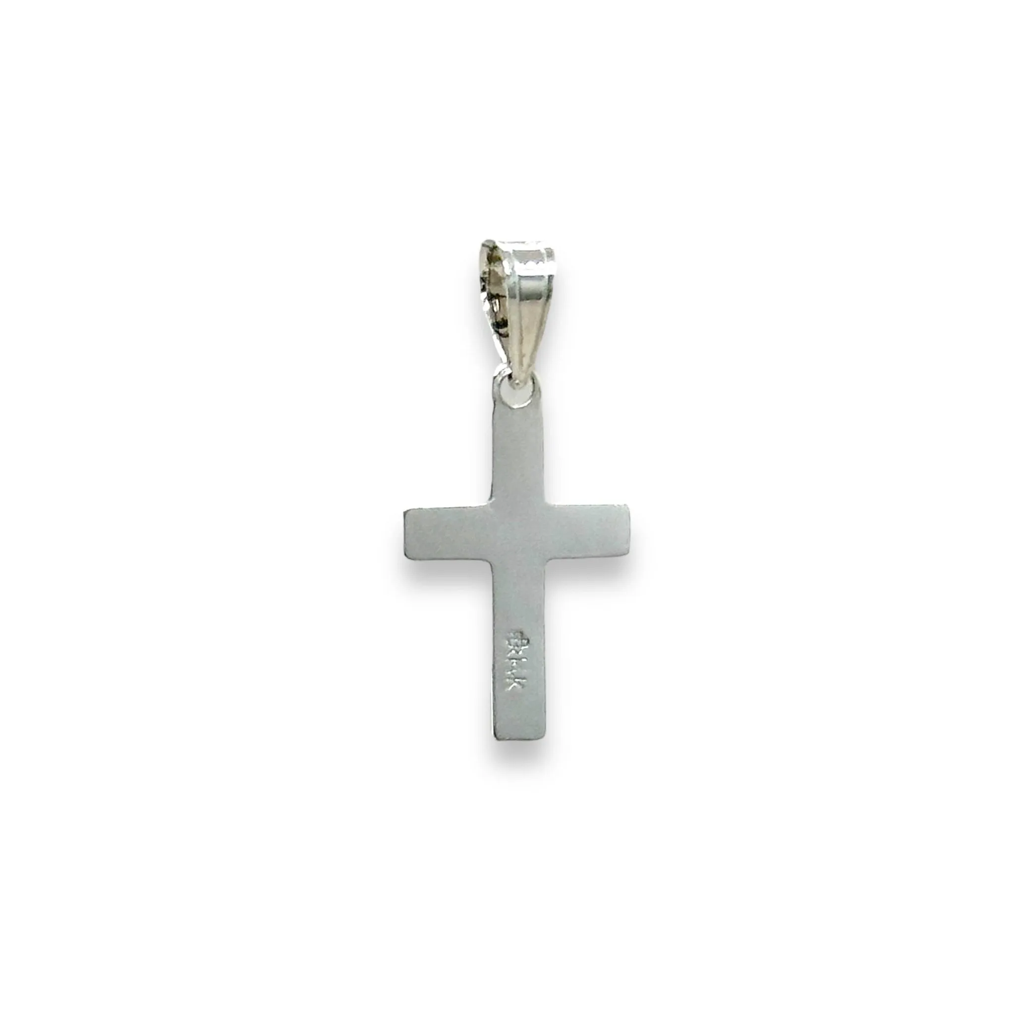 14K W Gold Small Cross with 1 Diamond 15mm