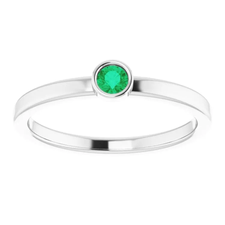 14K White 3 mm Lab-Grown Emerald Ring