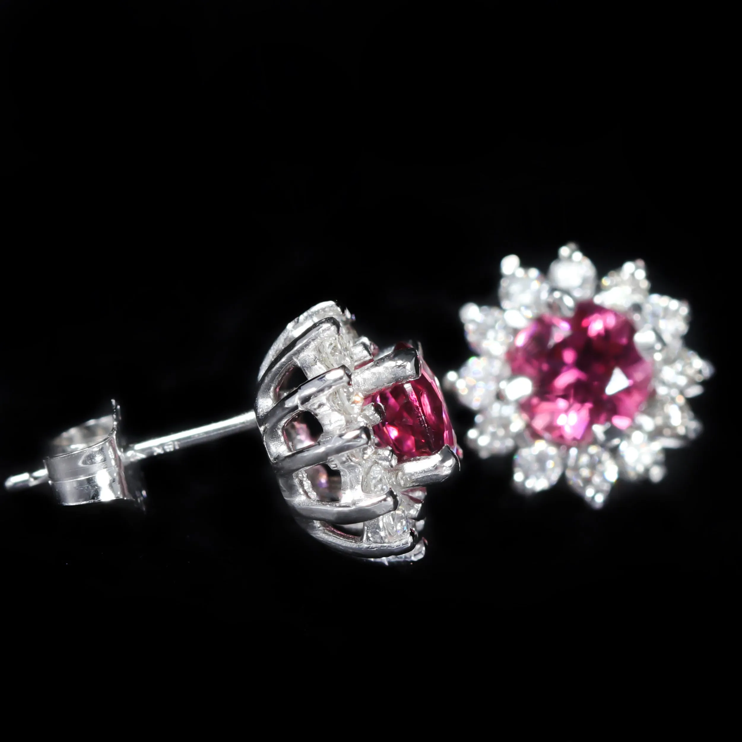 14K White Gold 1.20 CTW Pink Tourmaline and Diamond Stud Earrings