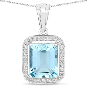 14K White Gold Aquamarine and Diamond Pendant