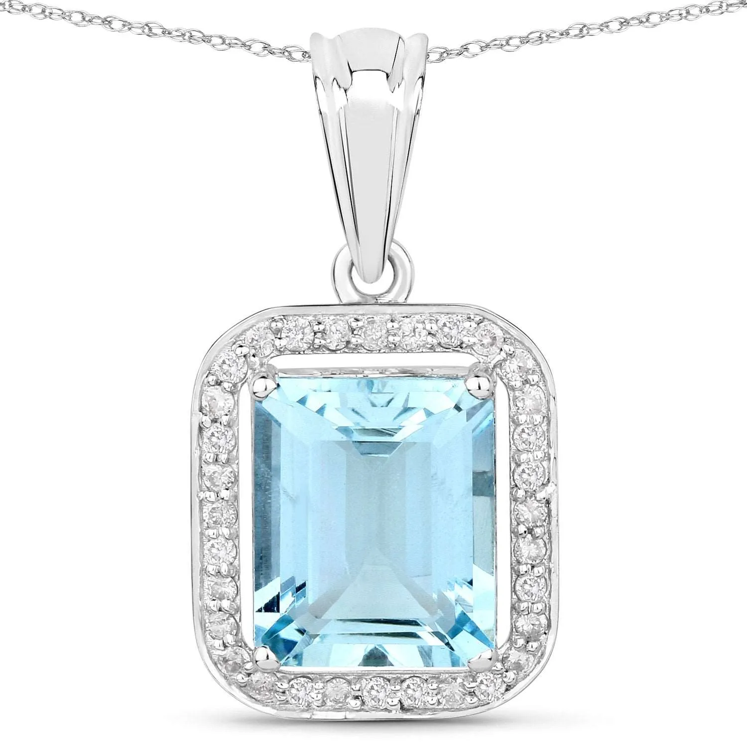 14K White Gold Aquamarine and Diamond Pendant