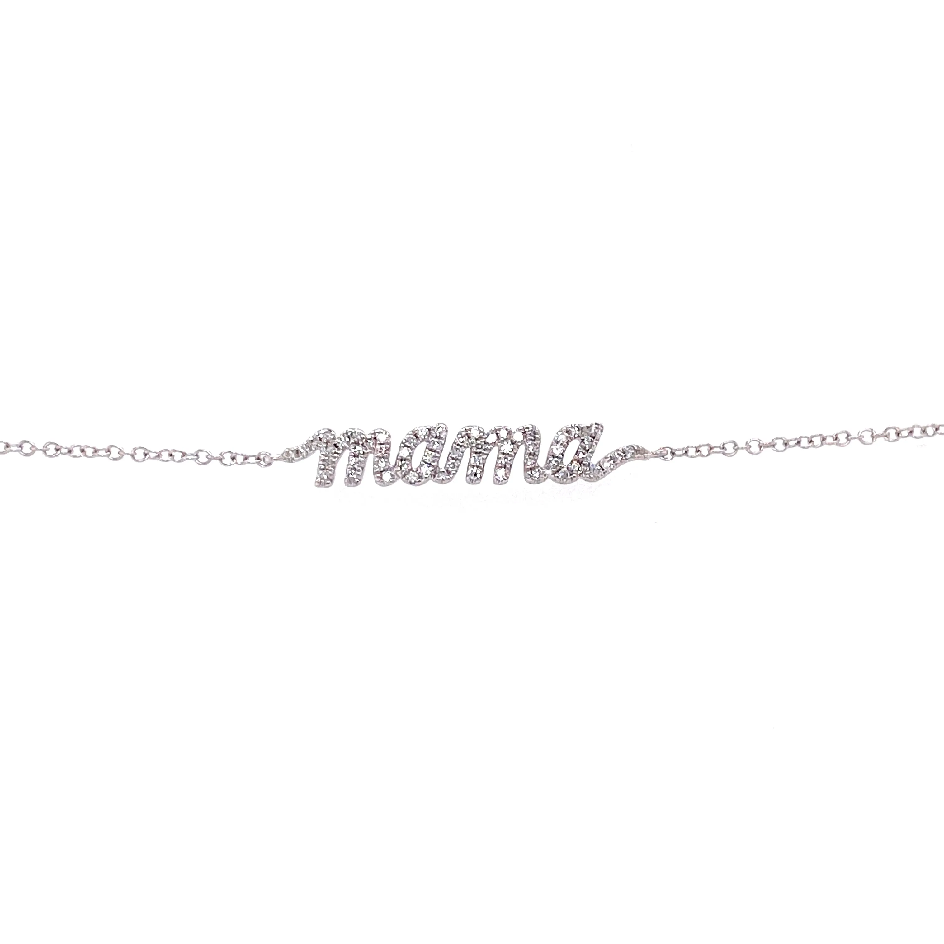 14K White Gold Diamond "Mama" Script Bracelet