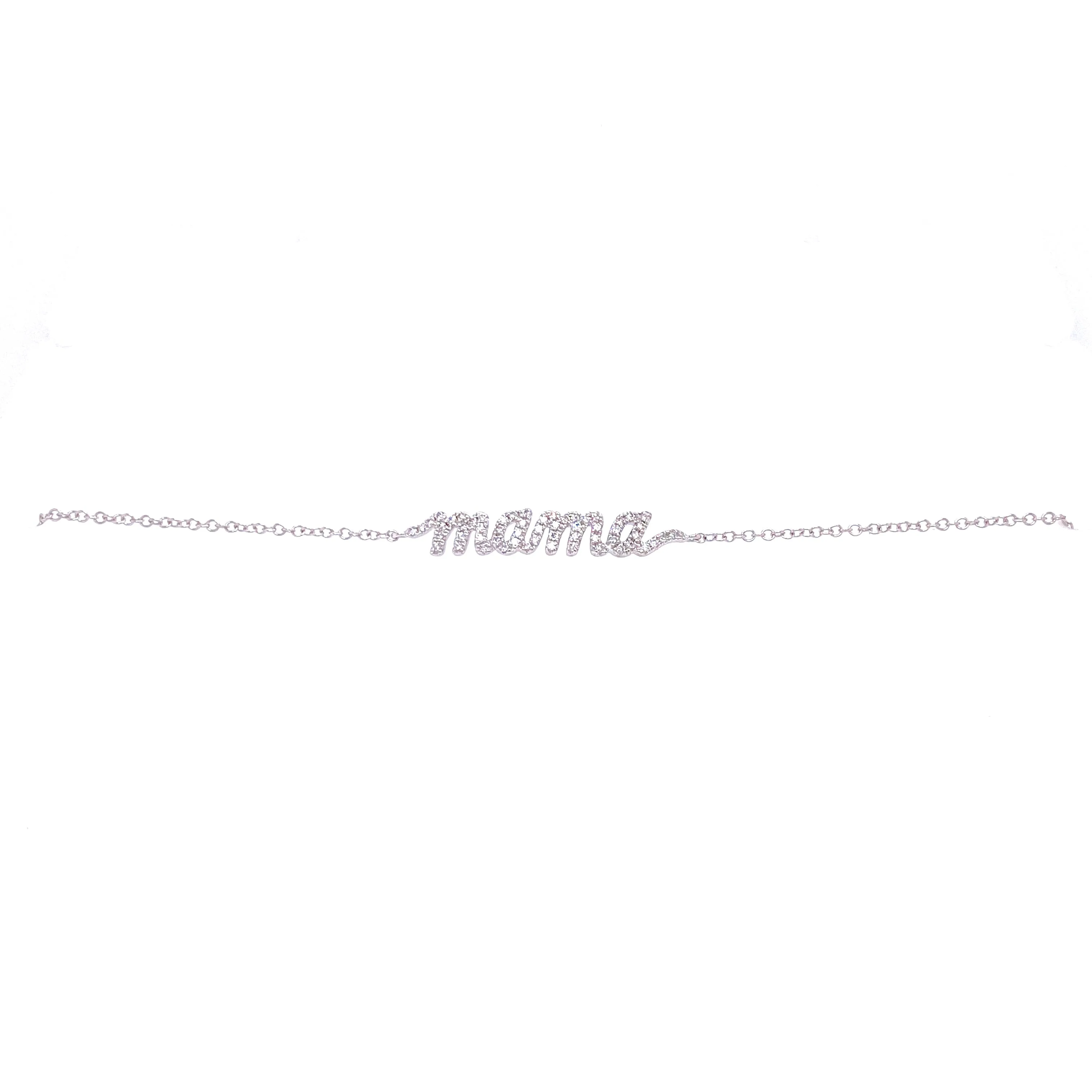 14K White Gold Diamond "Mama" Script Bracelet