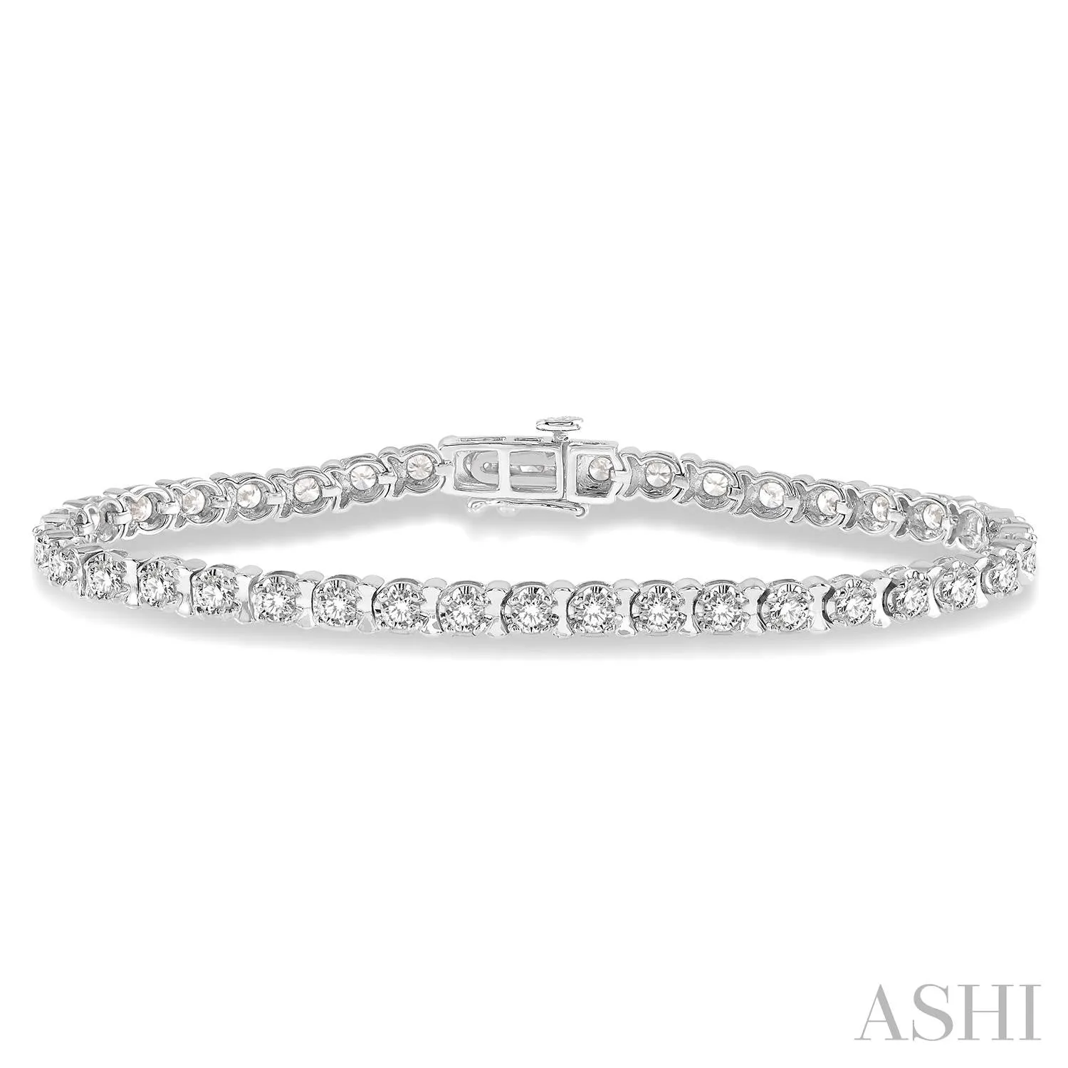 14K White Gold Diamond Tulip Tennis Bracelet, 5.0 Carat TW