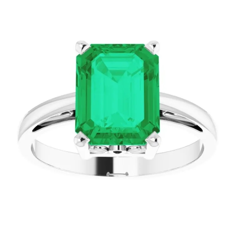 14K White Lab-Grown Emerald Scroll Setting® Ring