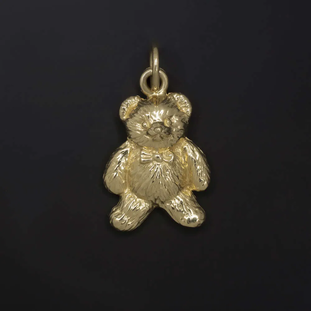 14k YELLOW GOLD DETAILED HANDMADE TEDDY BEAR CHARM PENDANT NECKLACE CUTE GIFT