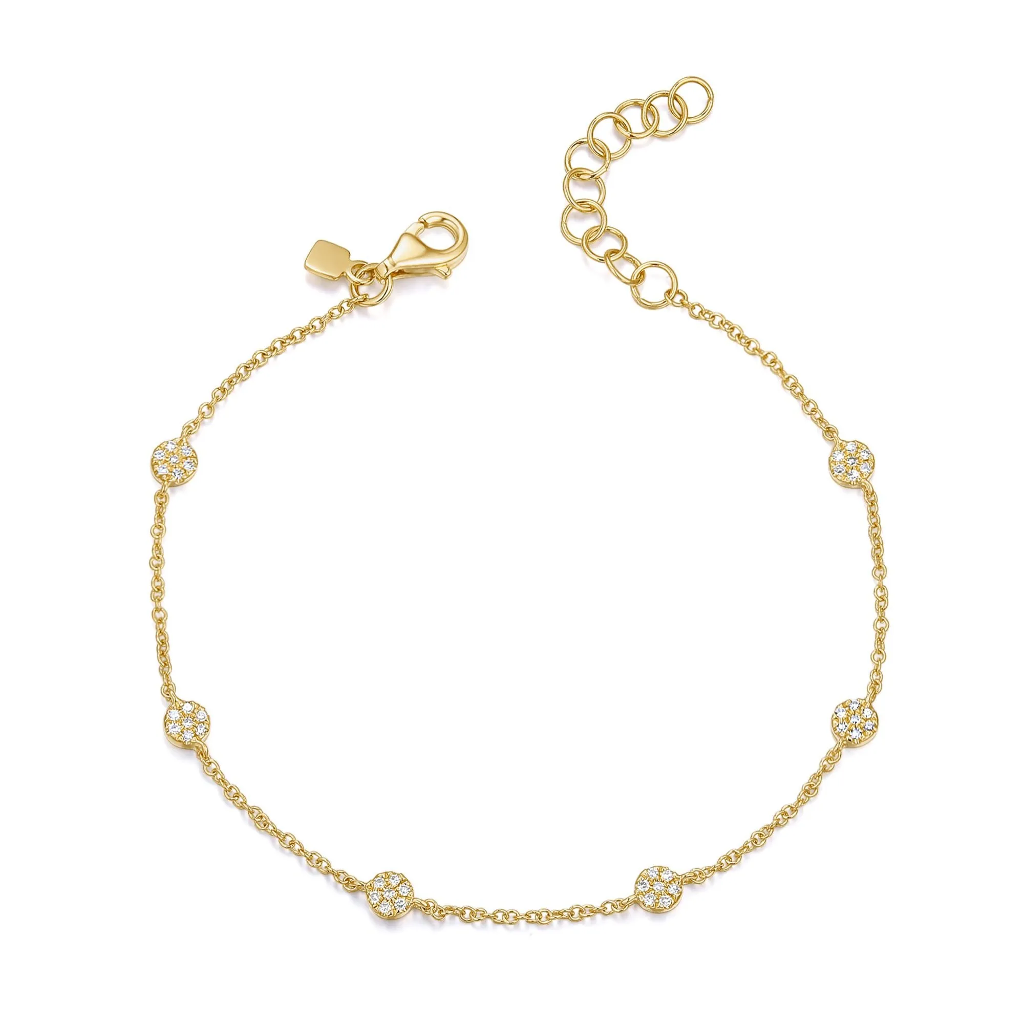 14K Yellow Gold Diamond 6 Disc Bracelet