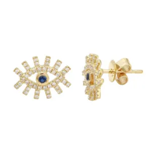 14k Yellow Gold Diamond Evil Eyelash Earrings