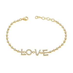 14K Yellow Gold Diamond LOVE Bezel Bracelet