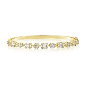 14K Yellow Gold Diamond Multi Shape Bangle