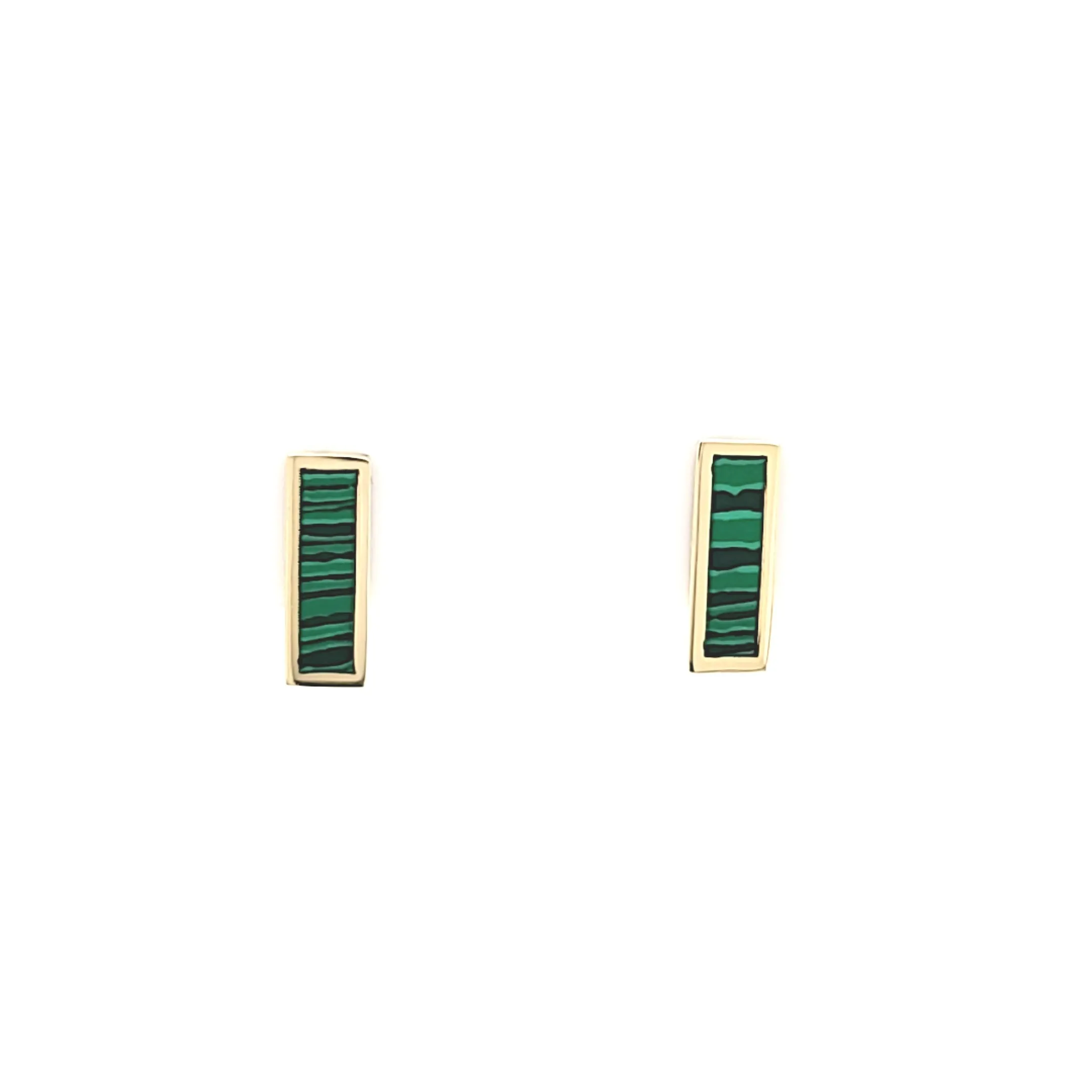 14k Yellow Gold Malachite Rectangle Stud Earrings (I7776)