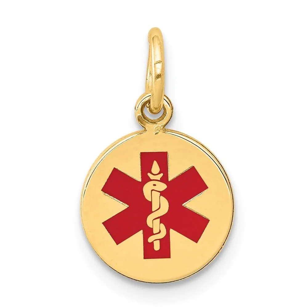 14k Yellow Gold Mini Small Size Medical Alert ID Charm Pendant