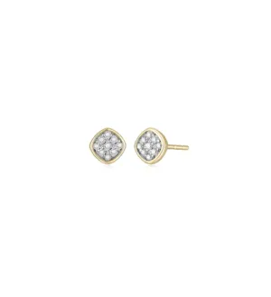 14k Yellow Gold Pave Diamond Petite Stud Earrings (I8352)