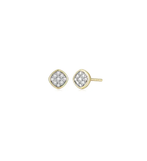 14k Yellow Gold Pave Diamond Petite Stud Earrings (I8352)