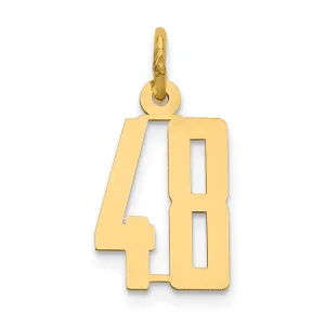 14K Yellow Gold Polished Finish Small Size Elongated Shape Number 48 Charm Pendant