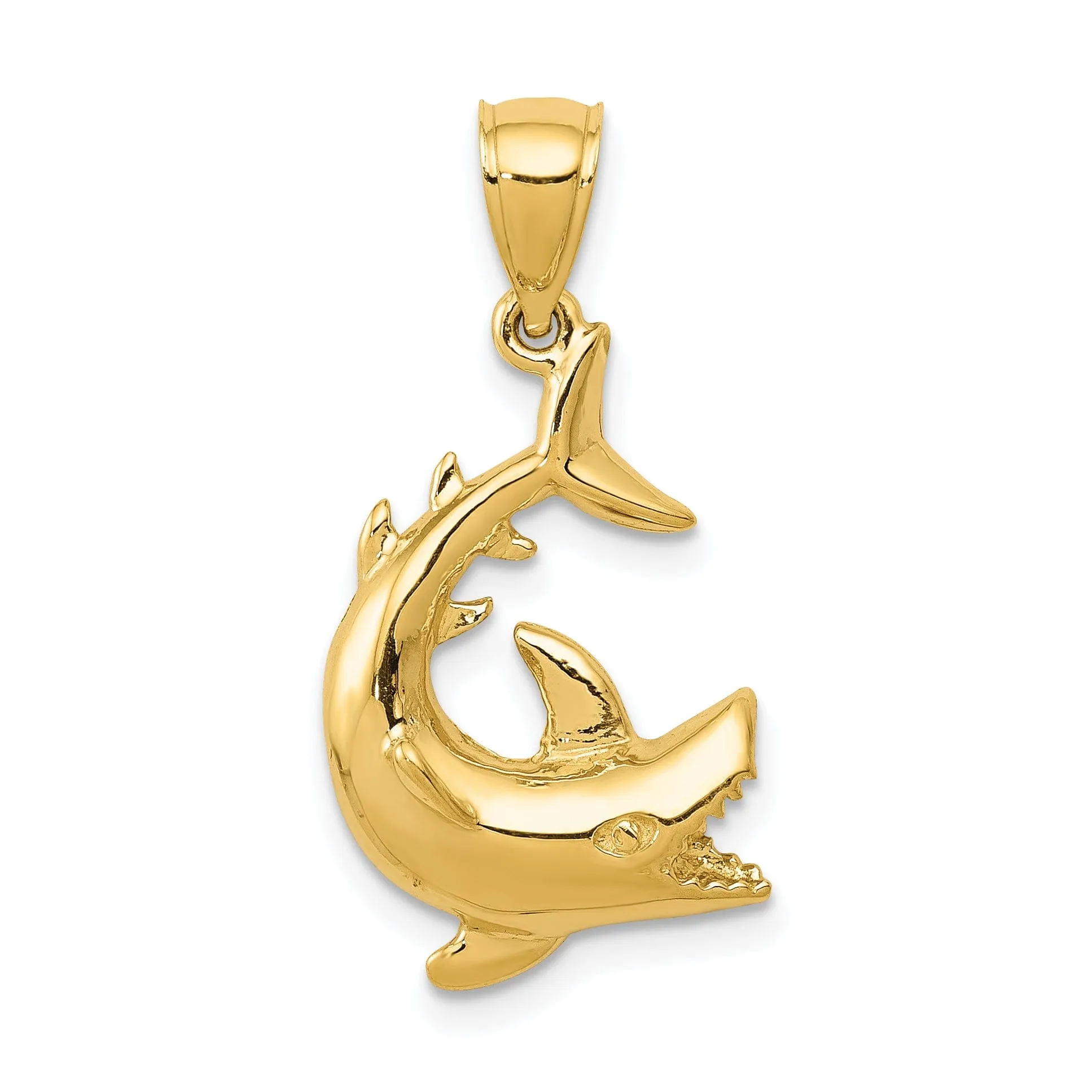 14K Yellow Gold Polished Finish Solid Shark Charm Pendant