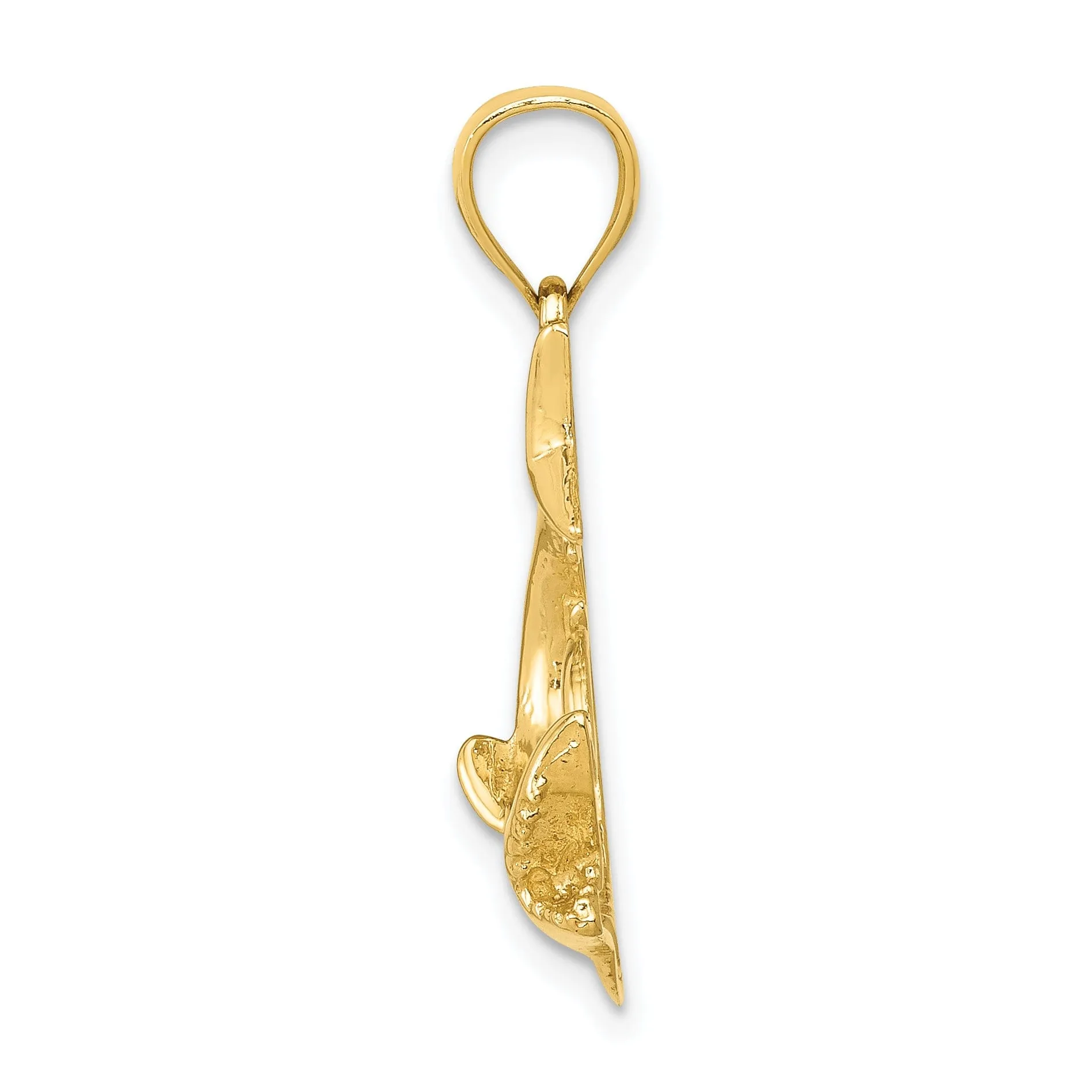 14K Yellow Gold Polished Finish Solid Shark Charm Pendant