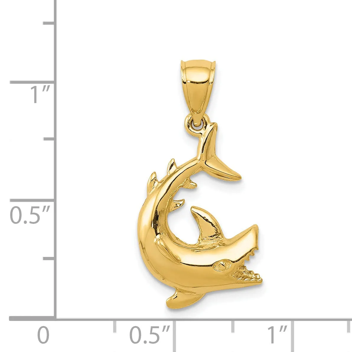 14K Yellow Gold Polished Finish Solid Shark Charm Pendant