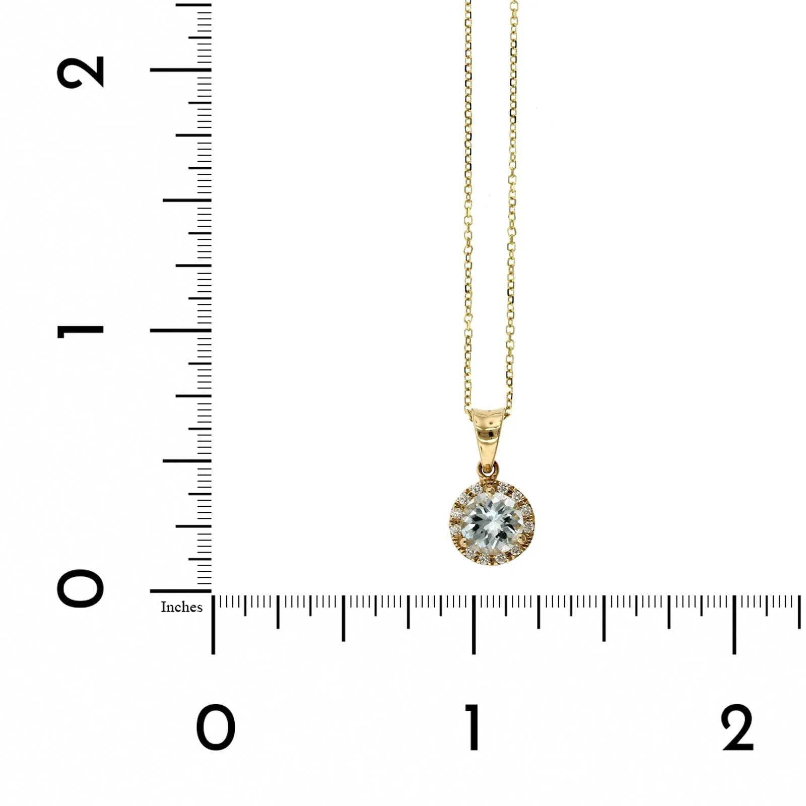 14K Yellow Gold Round Aquamarine Diamond Halo Necklace