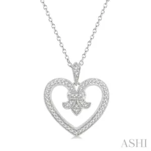 1/6 Ctw Round Cut Diamond Fleur De Lis Heart Pendant With Chain in 10K White Gold