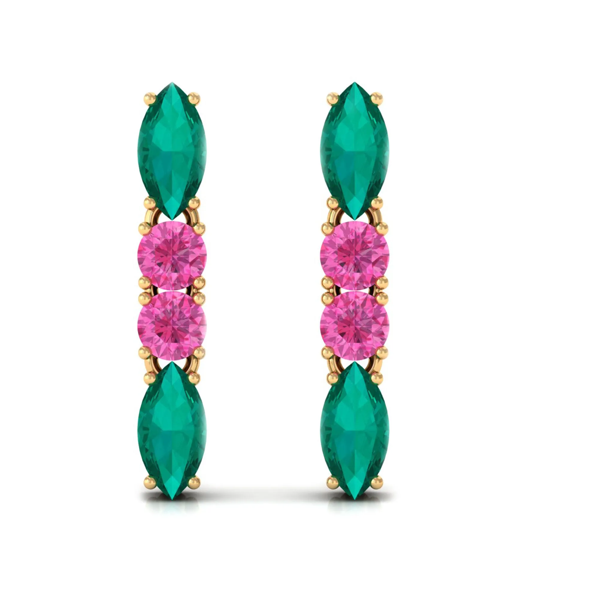 1.75 CT Marquise Emerald and Pink Sapphire Dangle Earrings