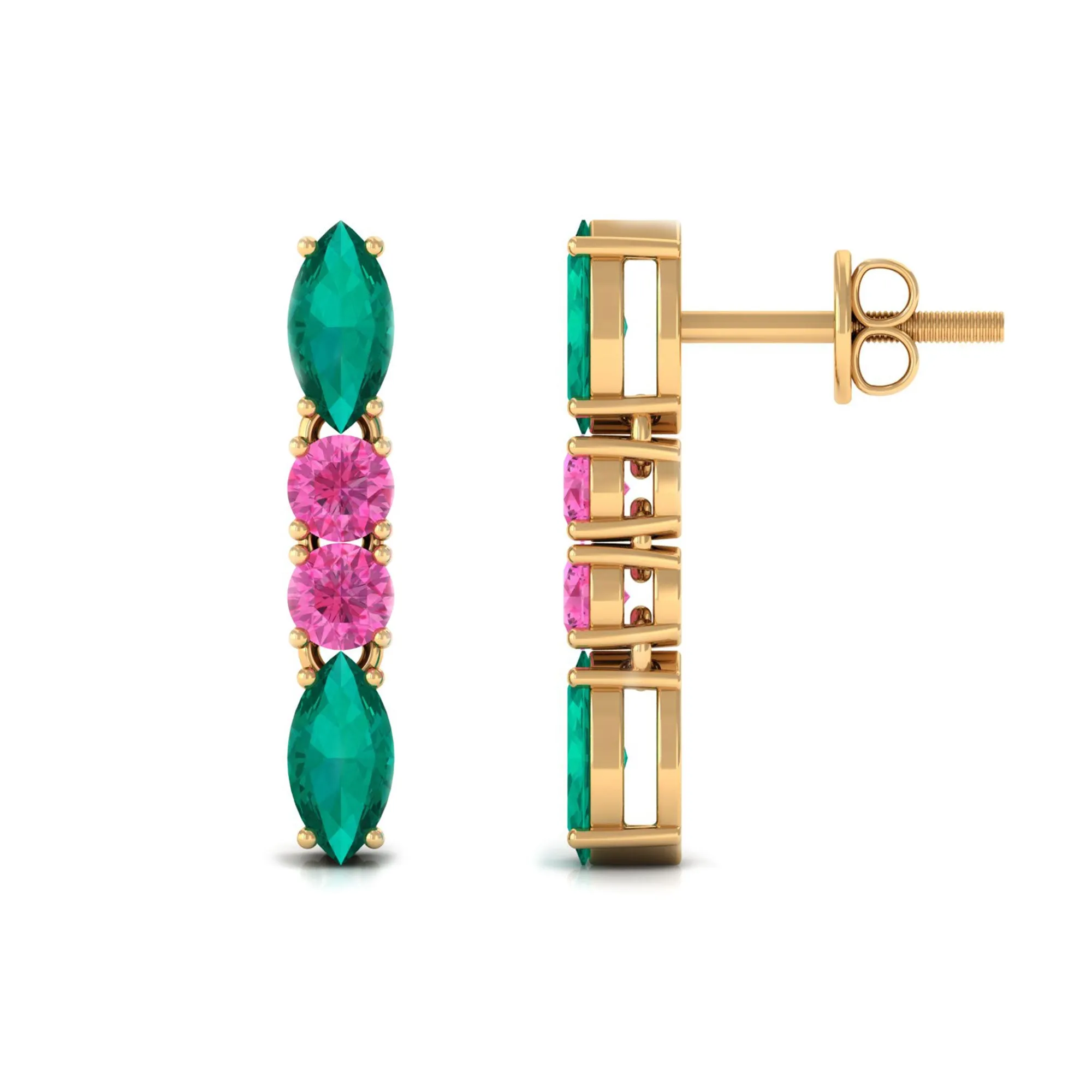 1.75 CT Marquise Emerald and Pink Sapphire Dangle Earrings