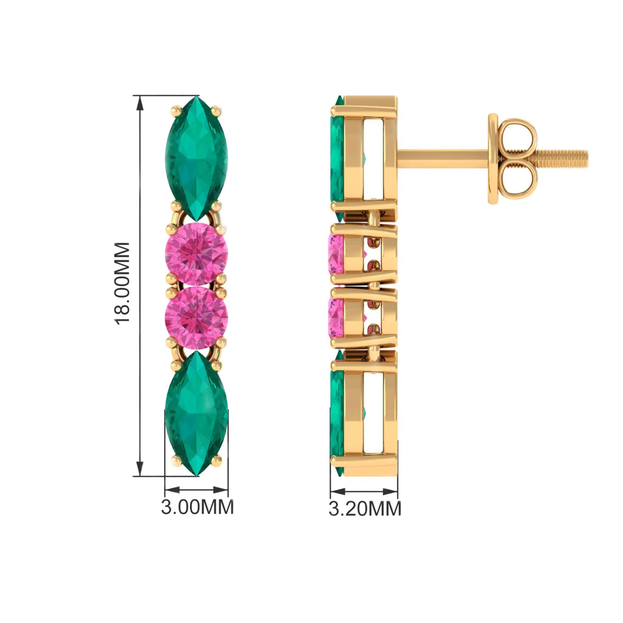 1.75 CT Marquise Emerald and Pink Sapphire Dangle Earrings